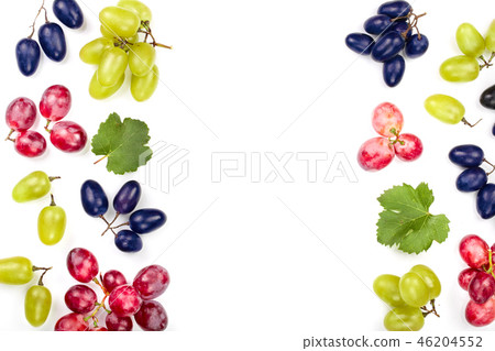 green pink and blue grapes with leaves isolated on the white background with copy space for your green pink and blue grapes with leaves isolated on the white background with copy space for your 46204552