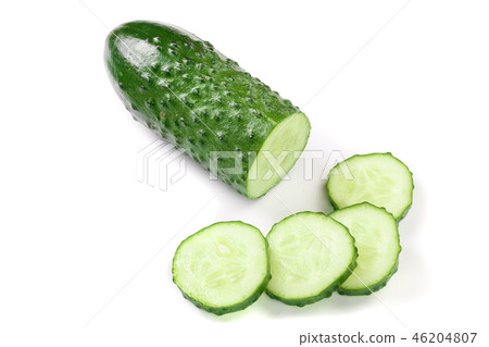 Cucumber slices isolated on white background. Top view. Flat lay pattern Cucumber slices isolated on white background. Top view. Flat lay pattern 46204807