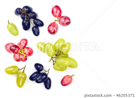 green pink and blue grapes with leaves isolated on the white background with copy space for your 46205371