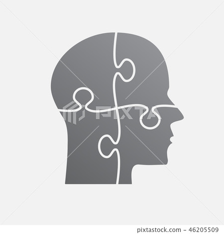 Grey Puzzle Piece Silhouette Head Vector Jigsaw. - Stock Illustration ...