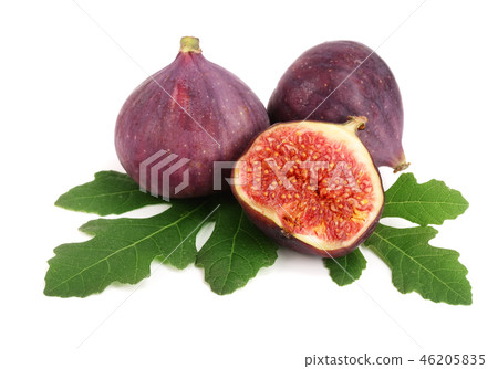 fig fruits with leaves isolated on white background fig fruits with leaves isolated on white background 46205835