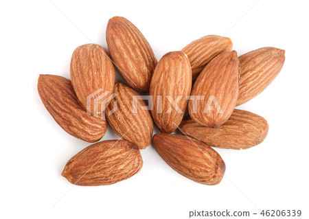 almonds isolated on white background close up. Top view 46206339