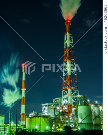 Himaji市Harima海邊工業區Daicel化工廠工廠夜視圖 46208665