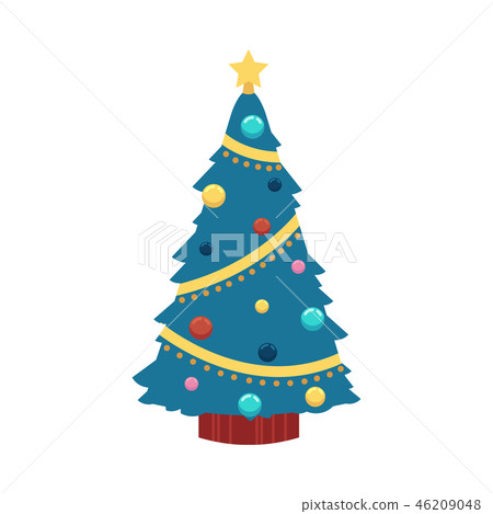 Vector illustration of Christmas tree in flat... - Stock Illustration ...