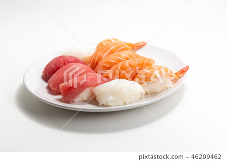 Japanese seafood sushi Sushi on whtie plate Japanese seafood sushi Sushi on whtie plate 46209462