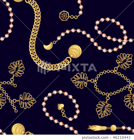 Golden jewelry accessories seamless vector print. 46210441