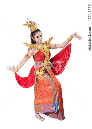 woman wearing typical thai dress with thai style 46211756