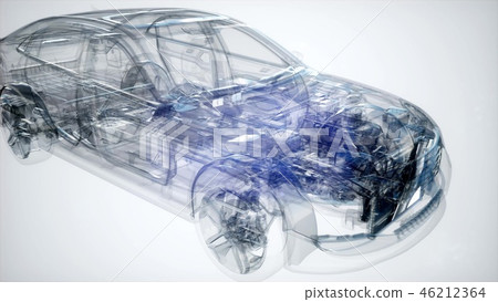 Holographic animation of 3D wireframe car model 46212364