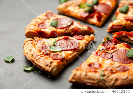 Pizza with salami and chorizo Pizza with salami and chorizo 46212503