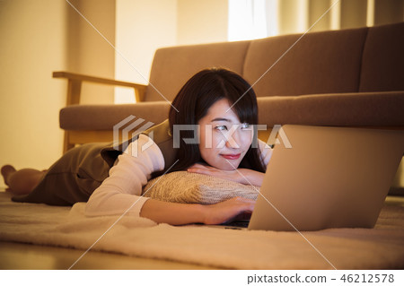 Woman personal computer night late night young woman cute 46212578