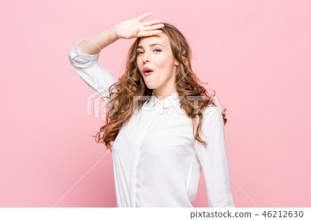 The young woman's portrait with happy emotions The young woman's portrait with happy emotions 46212630