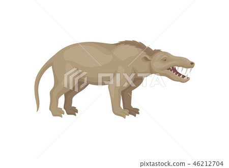 Flat vector design of mesonychia. Prehistoric beast with long tail and sharp teeth. Wild extinct 46212704