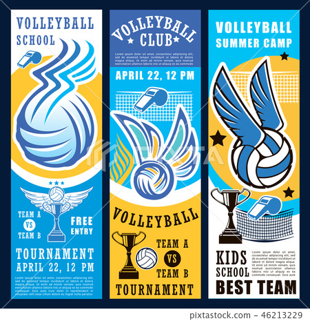 Volleyball sport game ball, net and trophy cup 46213229