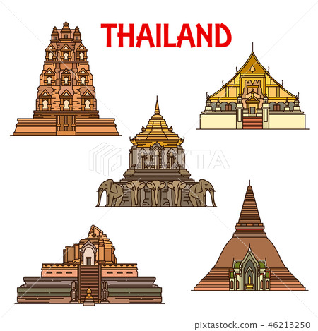 Thai temples and stupas icons. Travel landmark 46213250