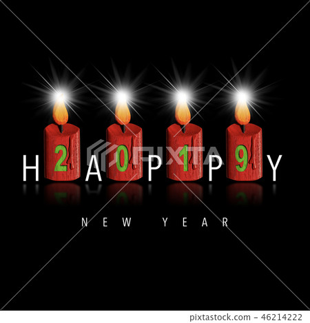 Happy New Year 2019 - Four Wooden Candles 46214222