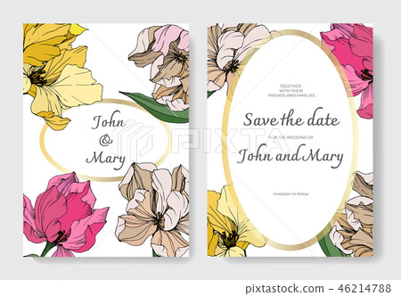 Vector Tulip engraved ink art. Wedding background card floral border. Thank you, rsvp, invitation 46214788