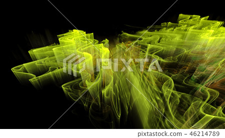 Beautiful green background of glowing particles and lines with depth of field and bokeh. 3d 46214789