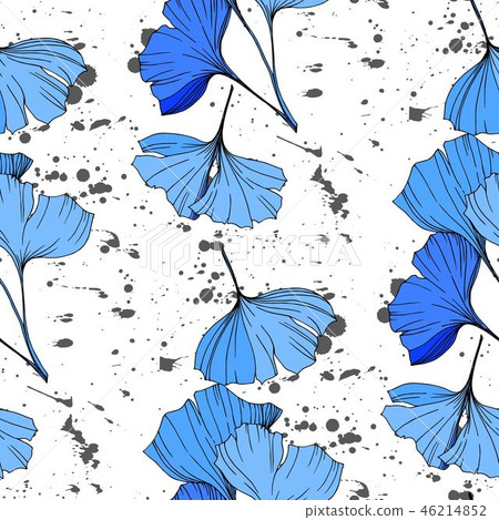 Vector Blue ginkgo leaf. Engraved ink art. Seamless background pattern. Fabric wallpaper print Vector Blue ginkgo leaf. Engraved ink art. Seamless background pattern. Fabric wallpaper print 46214852