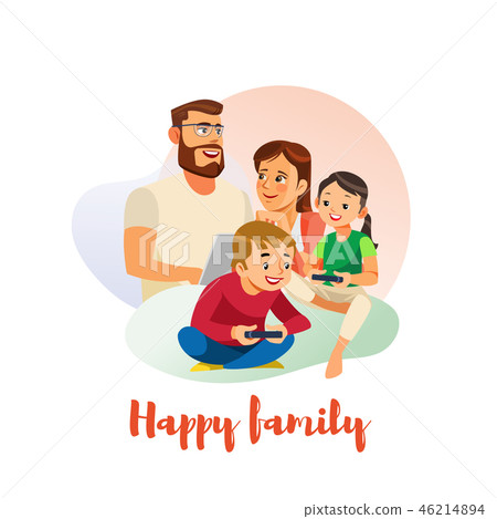 Happy Family Spending Time Together Vector Concept Happy Family Spending Time Together Vector Concept 46214894