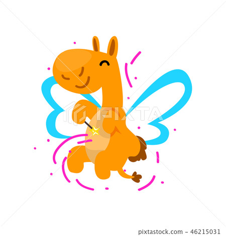 Cute happy winged camel with a magic wand, fantasy fairy tale animal cartoon character vector Cute happy winged camel with a magic wand, fantasy fairy tale animal cartoon character vector 46215031