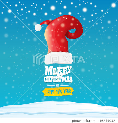 vector red Santa hat with greeting text Merry Christmas and happy new year on blue background with vector red Santa hat with greeting text Merry Christmas and happy new year on blue background with 46215032