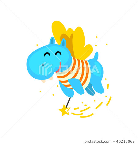 Cute winged hippo flying with a magic wand, fantasy fairy tale animal cartoon character vector Cute winged hippo flying with a magic wand, fantasy fairy tale animal cartoon character vector 46215062