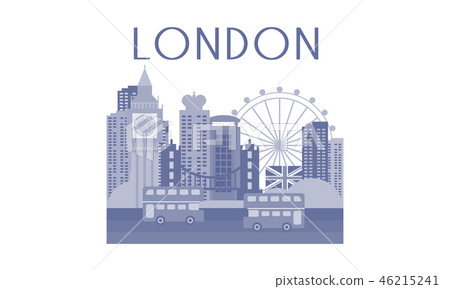 Monochrome vector illustration of London cityscape. Architecture, buses and famous landmarks Monochrome vector illustration of London cityscape. Architecture, buses and famous landmarks 46215241
