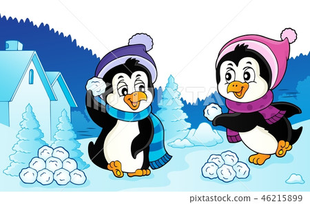 Penguins playing with snow image 3 Penguins playing with snow image 3 46215899