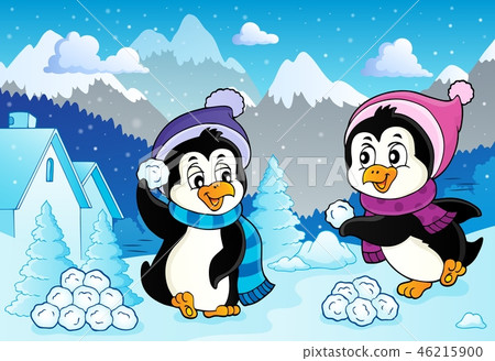 Penguins playing with snow image 2 Penguins playing with snow image 2 46215900