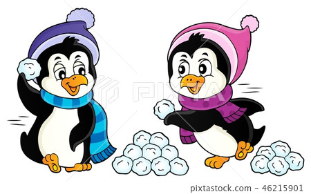 Penguins playing with snow image 1 Penguins playing with snow image 1 46215901