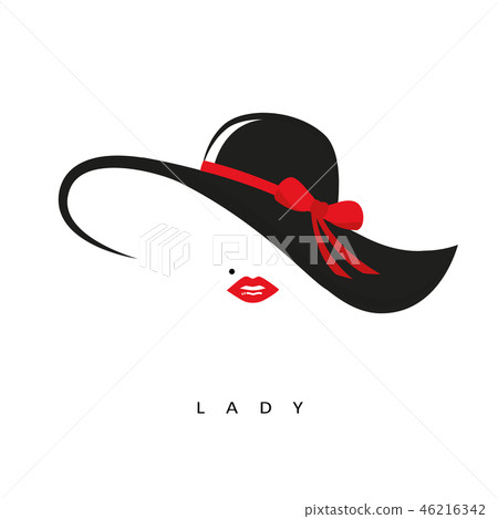 lady with elegant hat with red bow and red lips lady with elegant hat with red bow and red lips 46216342