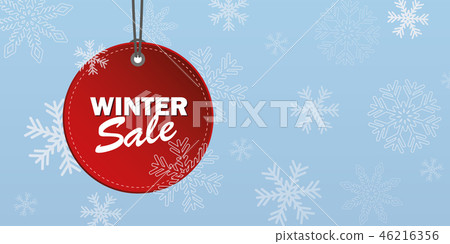 winter sale red label on snowy blue background winter sale red label on snowy blue background 46216356