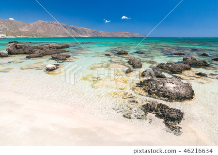 The Elafonissi Beach with crystal clear water. The Elafonissi Beach with crystal clear water. 46216634