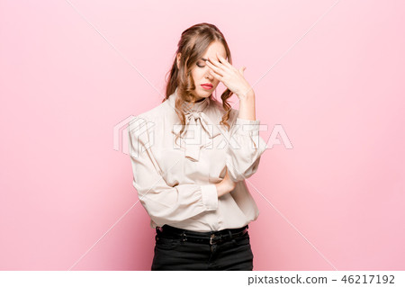 Serious unhappy female has appealing appearance, being sad after quarrel 46217192