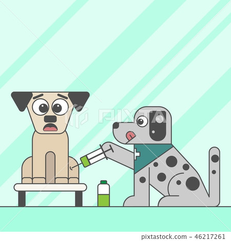 A dog afraid of injection in animal hospital A dog afraid of injection in animal hospital 46217261