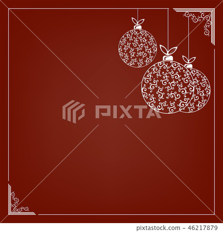 A composition of white elegant Christmas balls with a pattern and a white graceful frame. 46217879