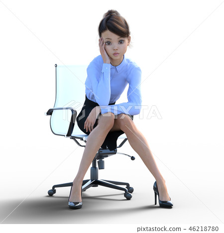 美麗的腿婦女坐椅子秀麗圖像perming3DCG例證材料 46218780