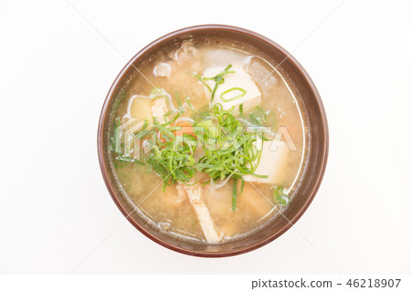 Miso soup with pork and vegetables Miso soup with pork and vegetables 46218907