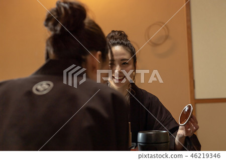 Young woman, girl trip, inn, yukata, meal 46219346