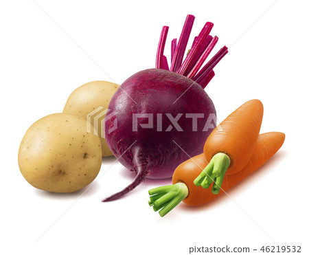 Potato, beetroot and carrot isolated on white Potato, beetroot and carrot isolated on white 46219532