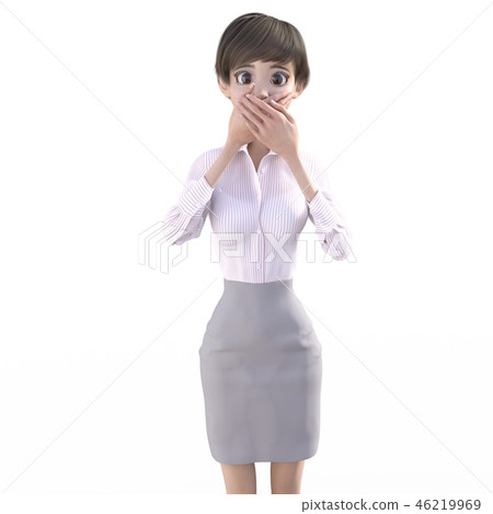 穿著商務的婦女拿著嘴用雙手perming3DCG插圖素材 46219969