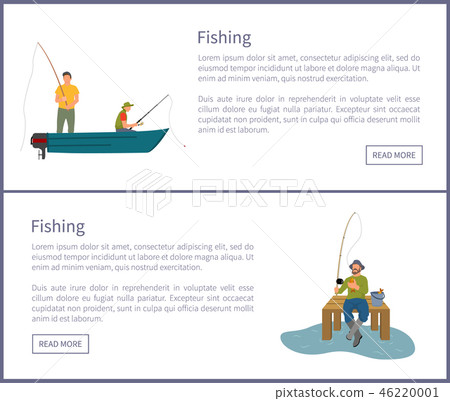 Fishing People in Wooden Boat Vector Illustration 46220001
