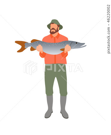 Fisher with Huge Catch Isolated on White Poster Fisher with Huge Catch Isolated on White Poster 46220002