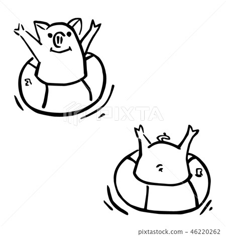 two vector funny cartoon pigs and flotation rings two vector funny cartoon pigs and flotation rings 46220262