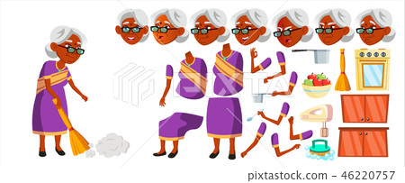 Indian Old Woman Vector. Hindu. Asian. Senior Person Portrait. Sari. Elderly People. Aged. Animation Indian Old Woman Vector. Hindu. Asian. Senior Person Portrait. Sari. Elderly People. Aged. Animation 46220757