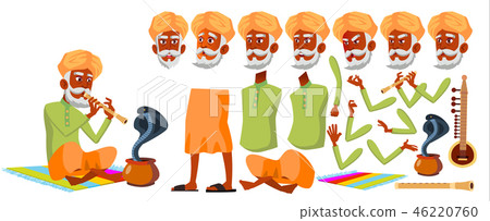 Indian Old Man Vector. Senior Person Portrait. Elderly People. Aged. Animation Creation Set. Face 46220760