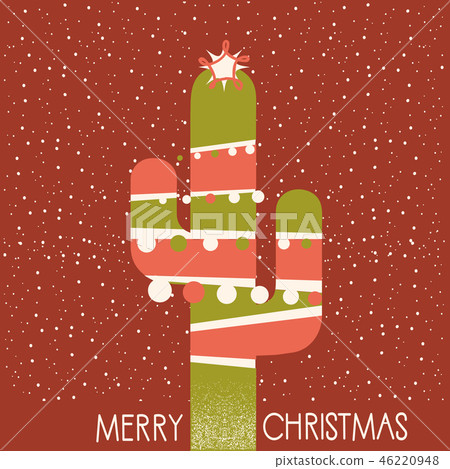Merry Christmas cactus illustration with garland Merry Christmas cactus illustration with garland 46220948