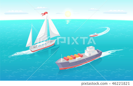 Cargo Ship Leaves Trace in Sea Marine Vessels Sea Cargo Ship Leaves Trace in Sea Marine Vessels Sea 46221821