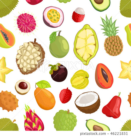 Seamless Pattern of Tropica Fruits Avocado and Cupuacu Seamless Pattern of Tropica Fruits Avocado and Cupuacu 46221831