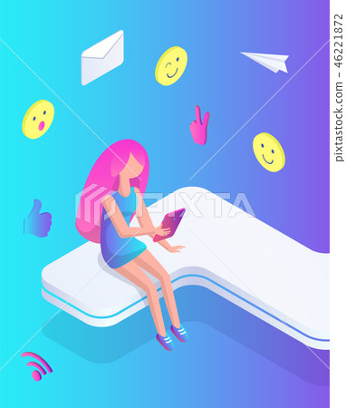 Female Teenager Chatting Icons Vector Illustration 46221872